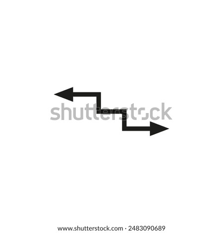 Dual arrow in the shape of a stair tread. Thin long angular double ended arrow. Vector illustration on white background. Flat style and design.