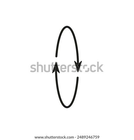 Two semicircular thin arrows rotate. Semi circle arrows following each other and moving in a circle. Vector symbol. Isolated Illustration on white background.