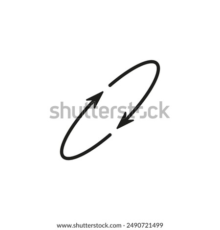 Two semicircular thin arrows rotate. Semi circle arrows following each other and moving in a circle. Vector symbol. Isolated Illustration on white background.