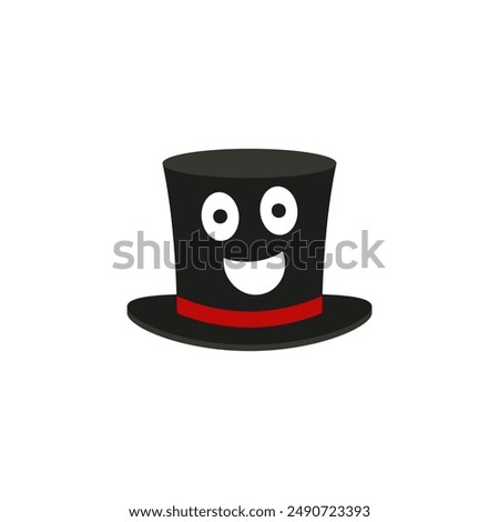 Top hat with a cheerful cartoon face. Cylinder hat. Vector illustration and drawing on a white background.