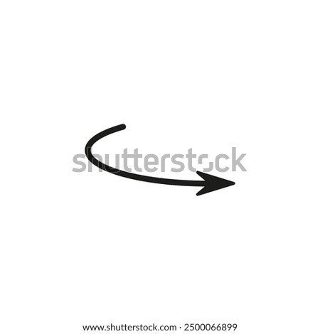 Semicircular thin arrow. Rounded curved shape. The semi circle arrow is moving and flies along a circular trajectory and path. Vector symbol. Isolated Illustration on white background.