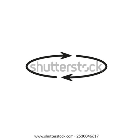 Two semicircular thin arrows rotate. Semi circle arrows following each other and moving in a circle. Vector symbol. Isolated Illustration on white background.