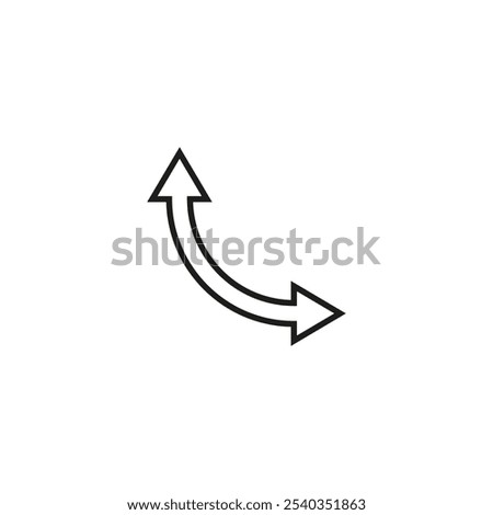 Dual semi circle outline arrow. Semicircular curved double ended arrow. Vector illustration and line art style.