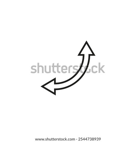 Dual semi circle outline arrow. Semicircular curved double ended arrow. Vector illustration and line art style.