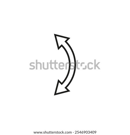 Dual semi circle outline arrow. Semicircular curved double ended arrow. Vector illustration and line art style.