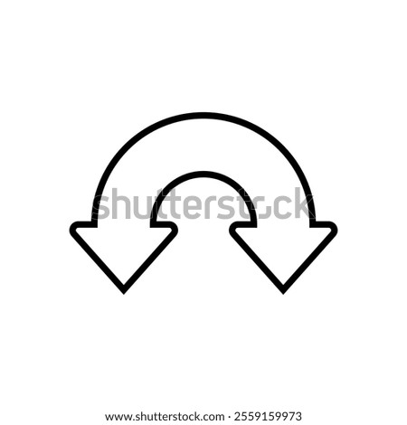 Dual semi circle arrow. Semicircular curved bold wide double ended arrow with outline.