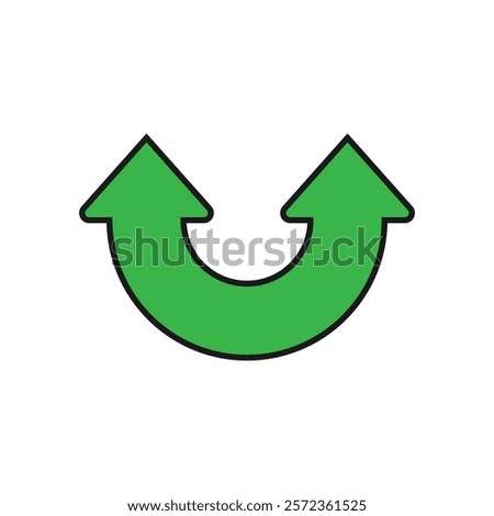 Dual semi circle arrow. Semicircular curved bold wide double ended arrow with outline.