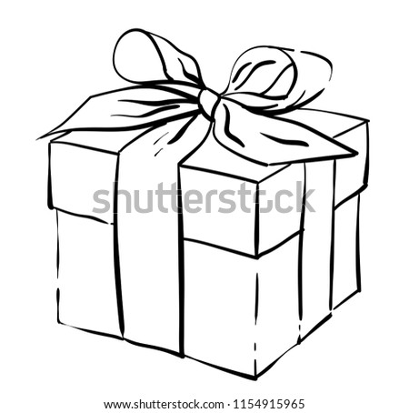 Nice gift box for holiday. Vector illustration of present. Black and white sketch of gift box for Birthday, Christmas, Brit Mila, Hanukkah, St. Valentine's Day.