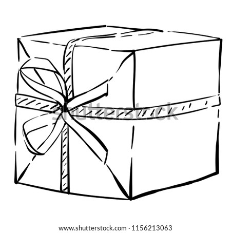 Vector sketch of gift box. Illustration of gift wrapping with ribbon. Surprise on holiday