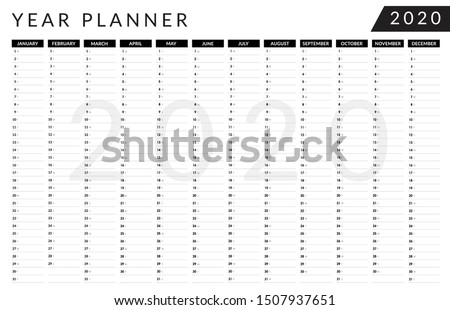 2020 Year planner. Wall calendar design template. Horizontal annual worldwide printable wall planner, diary, activity template - with dates, days of the month and space for personal notes. - Vector