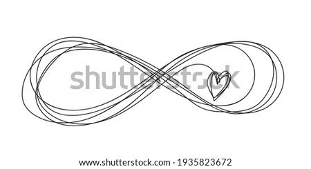 Love and Infinity. Hand-drawn vector illustrations, vector black and white sign. Continuous line. Sketch, abstract, minimal. Heart