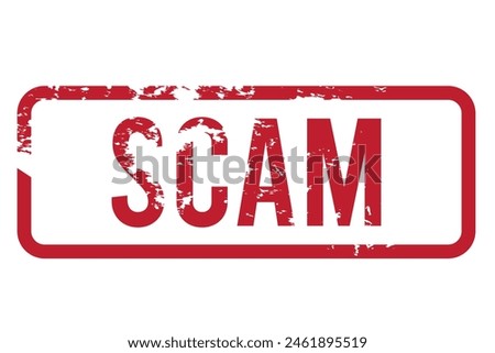 Vector illustration of the word scam in red ink stamp