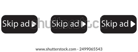 Skip Ad button icons in white and black neumorphism UI design style. Advertisement skip button symbol for website or player. Vector EPS 10
