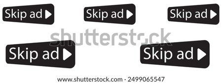 Skip Ad button icons in white and black neumorphism UI design style. Advertisement skip button symbol for website or player. Vector EPS 10
