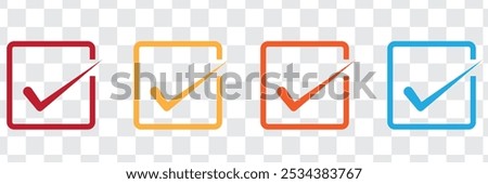 Check box icon set with correct. Checkbox symbol sign. Accept checkmark icons tick box. Editable stroke.