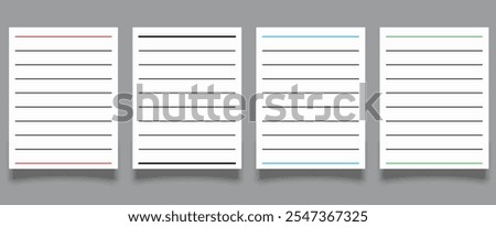 Creative vector illustration of realistic square, lined paper blank sheets set isolated on transparent background. Art design lines, grid page notebook with margin. Abstract concept graphic element