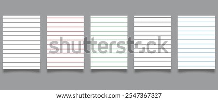 Creative vector illustration of realistic square, lined paper blank sheets set isolated on transparent background. Art design lines, grid page notebook with margin. Abstract concept graphic element