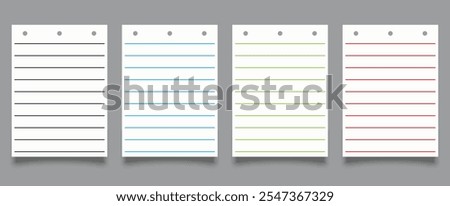 Creative vector illustration of realistic square, lined paper blank sheets set isolated on transparent background. Art design lines, grid page notebook with margin. Abstract concept graphic element