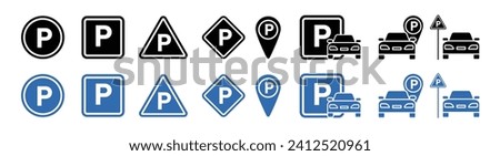 Blue car park sign. parking allowed zone location pin with letter P. vehicle parking area place signboard symbol.