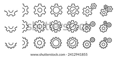 gear wheel vector icon set. machinery cogwheel symbol. function progress two gear wheels signs. configuration symbol in black color