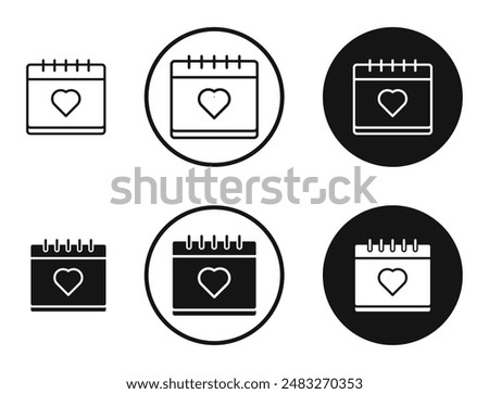 Calendar heart outlined icon vector collection.