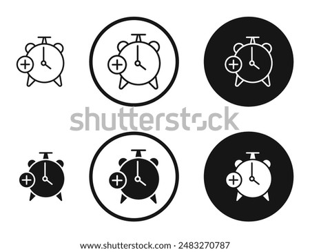 Alarm plus outlined icon vector collection.