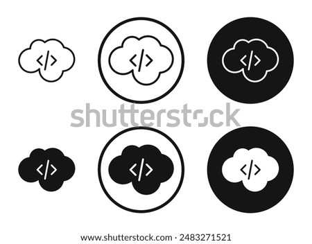 Cloud code outlined icon vector collection.