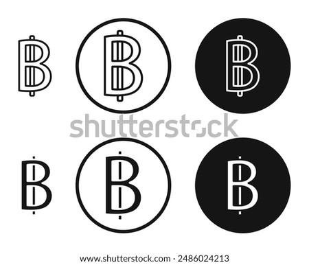 Baht sign symbol in black and white colors