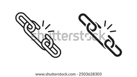 Broken link vector icon in solid and outline style