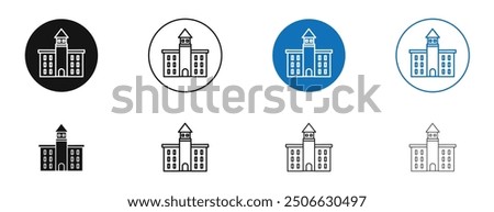 Government building vector icon in black and blue colors