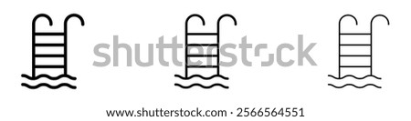 Ladder in swimming pool icon in tree different line stroke sizes.