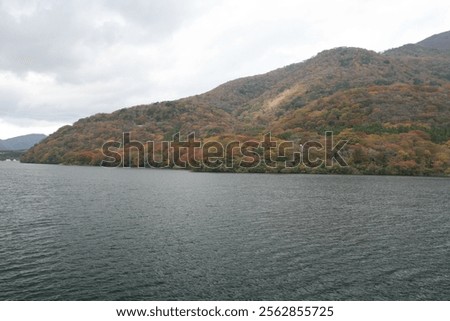 Similar – Image, Stock Photo Famous lake side view of Hallstatt village with Alps behind, Foliage leaves framed. Austria