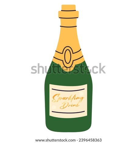 Champagne bottle cartoon flat graphic vector illustration isolated on white background.Sparkling drink bottle.