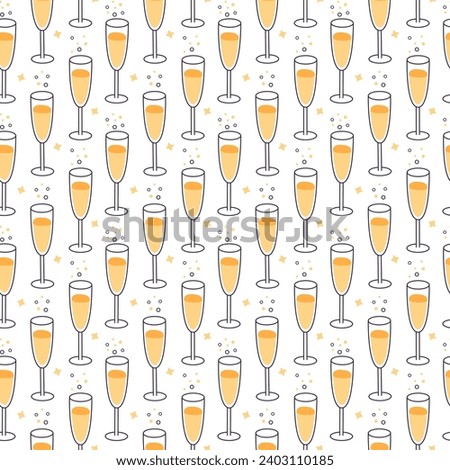 Pattern with champagne glasses . Sparkling drink in glasses cartoon seamless pattern. Pattern of champagne glasses with drink with little bubbles on white background.