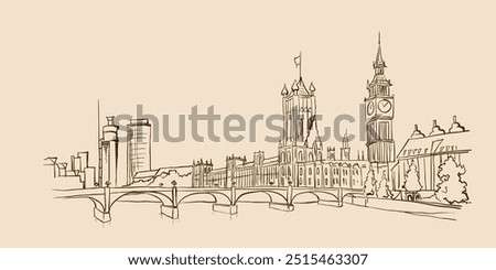 Hand drawn sketch of Palace of Westminster, London, Great Britain. Hand drawn	

