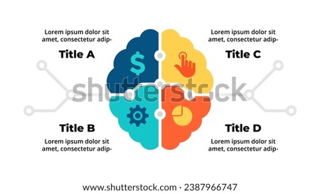 Artificial Intelligence Infographic. Brain 4 Options Diagram. Machine Digital Knowledge. Deep Learning Creative Template. AI Technology Illustration. Chip Neural Network.