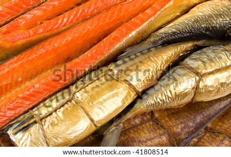 Set of smoked fish. Fish background