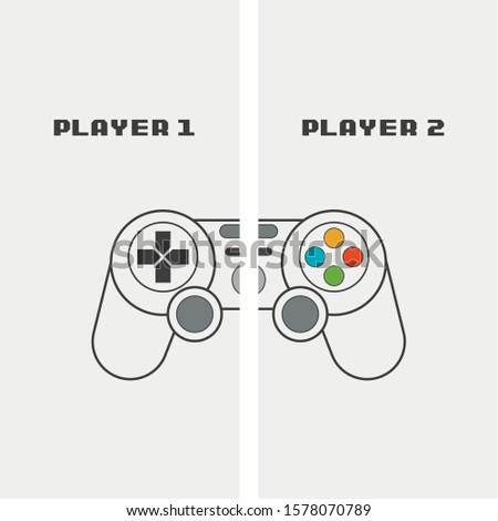 Game controller or joystick outline icon . Vector illustration with text player one and player two.