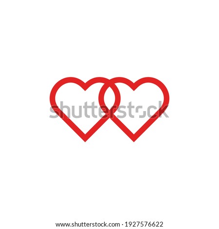 link line drawing two hearts, red vector minimalist illustration of love concept on white background . Vector illustration.