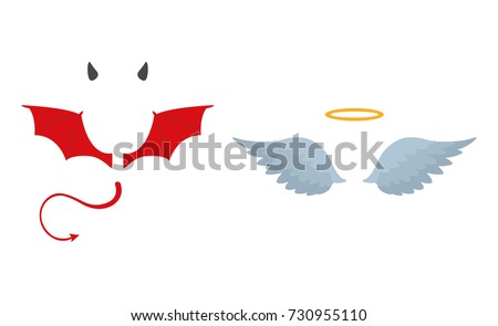 Angels halo and devils black and red horns. Vector illustration