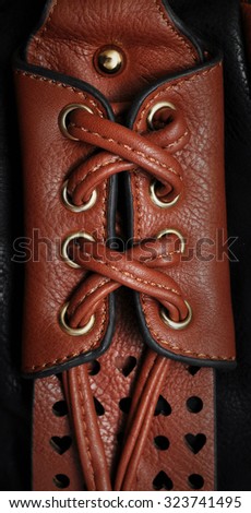 Leather Handmade Stitch (Brown Tan). Stitching. Rustic Style. Vertical.