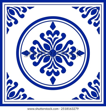 Blue and white porcelain flower pattern ceramic floral seamless background, beautiful tile design, vector illustration