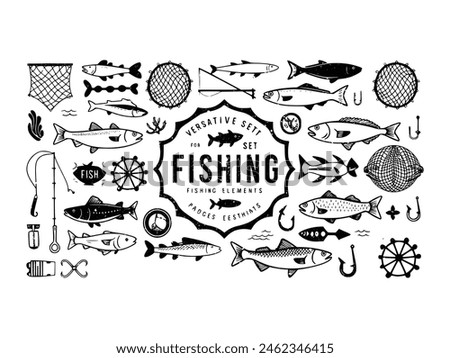 A black silhouette of a fish vector clip art. Design element for logo, boat, fishing hook, Fishing rod. Fish vector illustration. Vector template for Fishing.