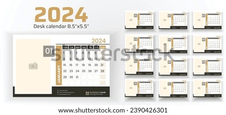 Calendar design for each month in 2024. Simple desk calendar design. The week begins on Monday. Schedule for the year 2024.