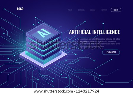 Artificial intelligence icon AI, isometric cloud computing concept, data mining, isometric, neural network, machine programming, vector