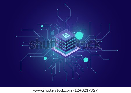 internet connection, artificial intelligence ai isometric icon abstract sense of science and technology, server room, rack graphic design vector
