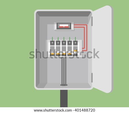 Breakers vector flat, Circuit breakers, electrical panel, switch with wires ストックフォト © 