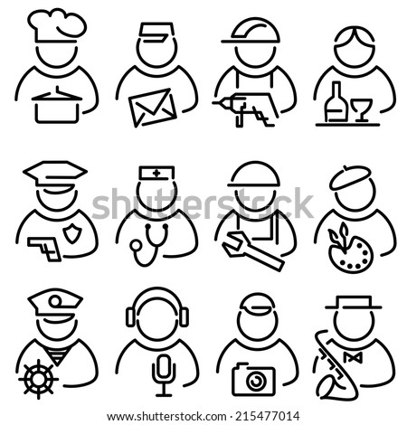 set vector lines icons for people profession avatars