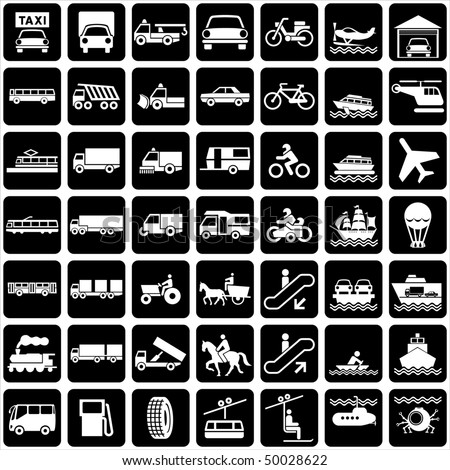 set of vector silhouette of icons with various symbols transports.