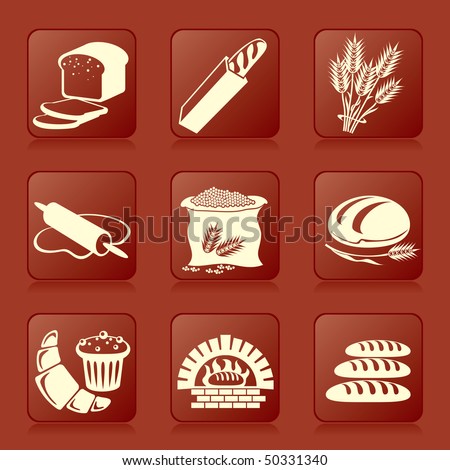 set of vector silhouette icons of bread and pastry